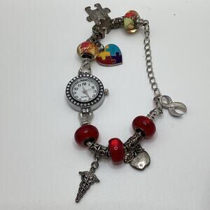 Medical Charm Womens Style Bracelet Silver Watch Fashion Charm New Battery!